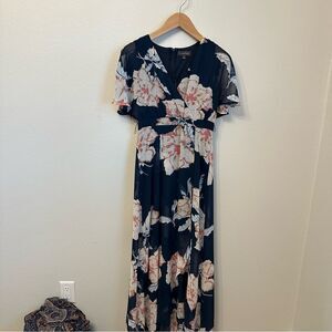 Luxology Navy and Pink Floral‎ Maxi Dress